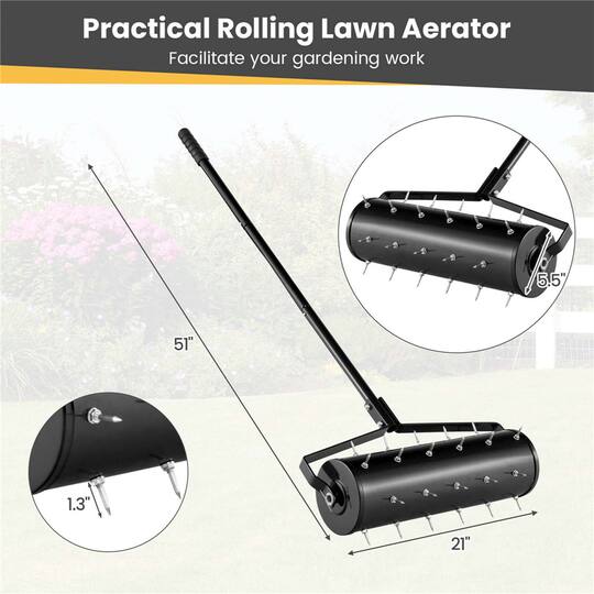 Costway 21" Heavy Duty Manual Rolling Lawn Aerator Tool with Handle